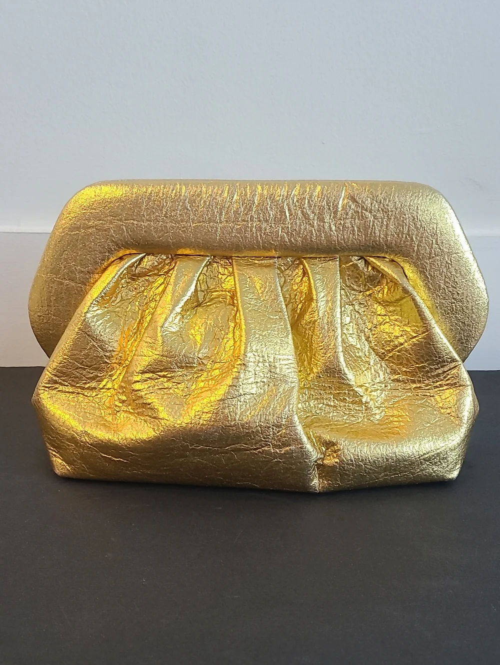 THEMOIRÈ Crinkled Metallic Gold Clutch Bag With Optional Strap